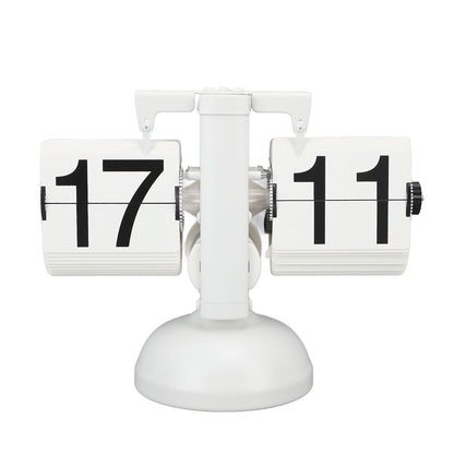 Flip Clock Large Number Battery Powered 304 Stainless Steel Tabletop Retro Flip Clock for Home Office 24 Hours All White
