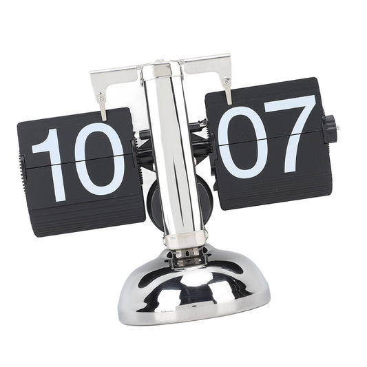 Flip Clock Large Number Battery Powered 304 Stainless Steel Tabletop Retro Flip Clock for Home Office 24 Hours Black Page