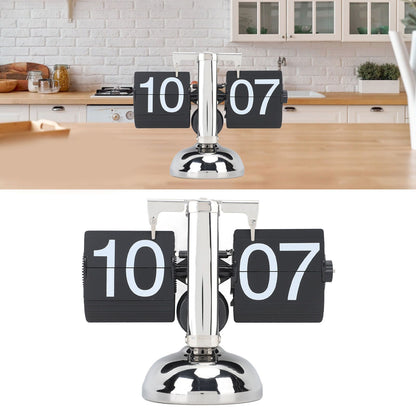 Flip Clock Large Number Battery Powered 304 Stainless Steel Tabletop Retro Flip Clock for Home Office 24 Hours Black Page