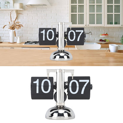 Flip Clock Large Number Battery Powered 304 Stainless Steel Tabletop Retro Flip Clock for Home Office 24 Hours Black Page