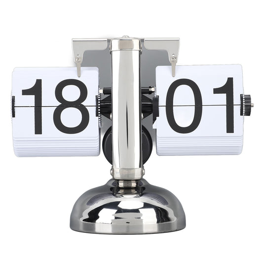 Flip Clock Large Number Battery Powered 304 Stainless Steel Tabletop Retro Flip Clock for Home Office 24 Hours White Page