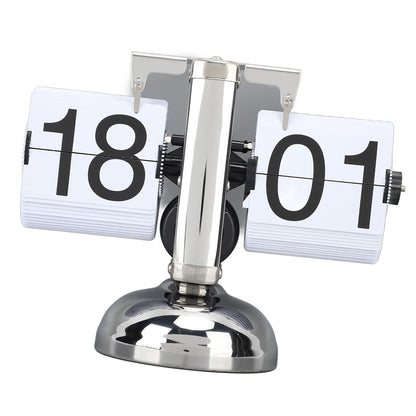 Flip Clock Large Number Battery Powered 304 Stainless Steel Tabletop Retro Flip Clock for Home Office 24 Hours White Page