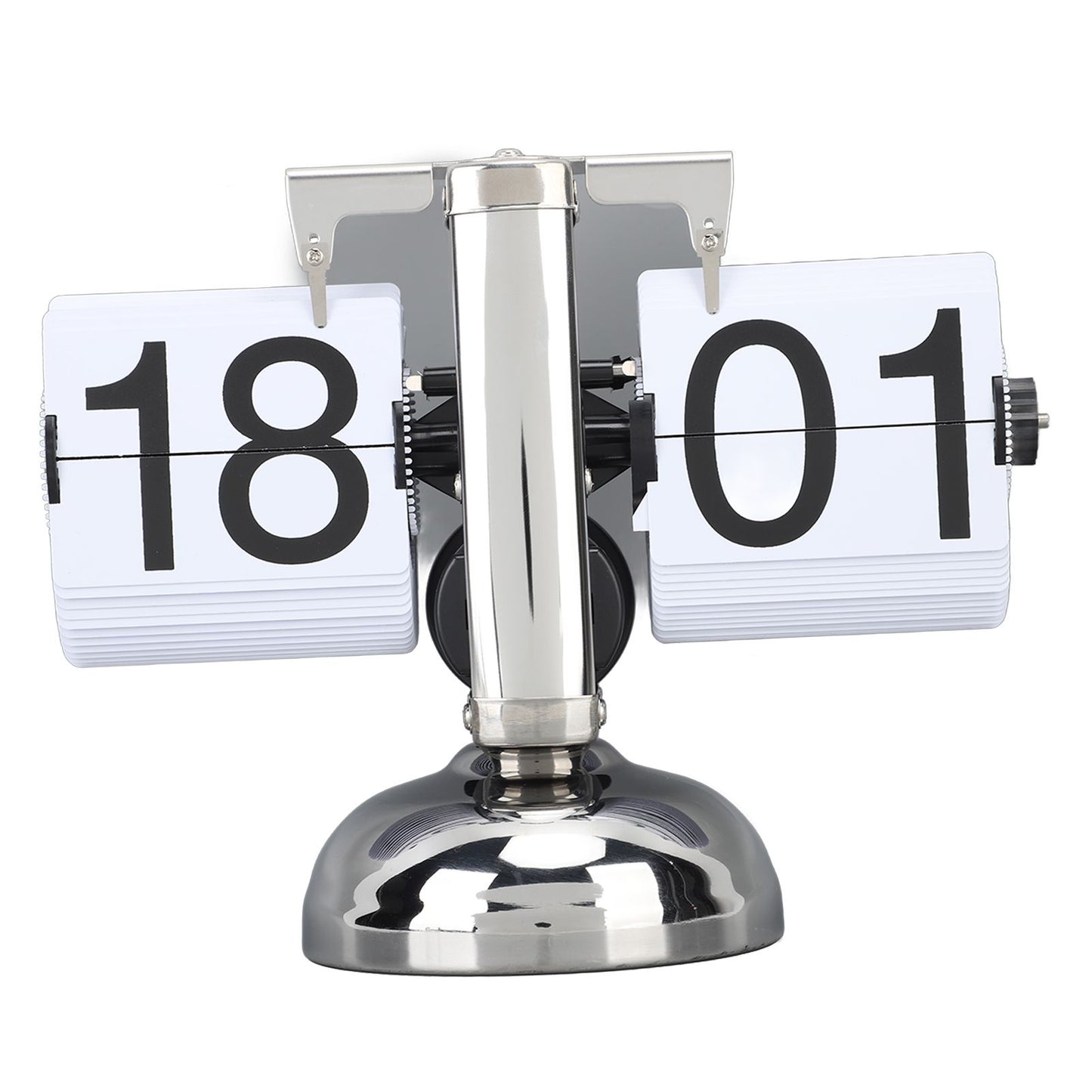 Flip Clock Large Number Battery Powered 304 Stainless Steel Tabletop Retro Flip Clock for Home Office 24 Hours White Page