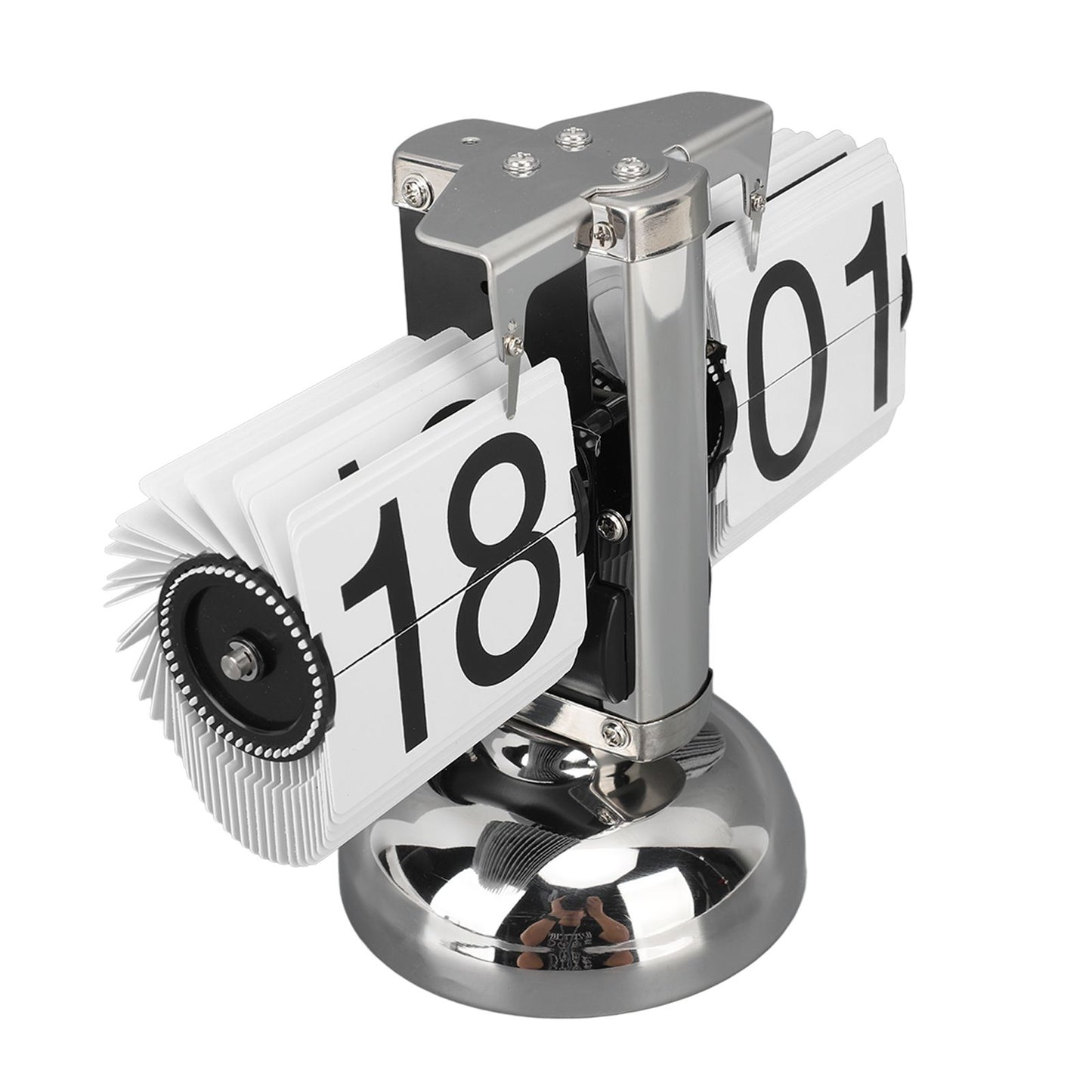 Flip Clock Large Number Battery Powered 304 Stainless Steel Tabletop Retro Flip Clock for Home Office 24 Hours White Page