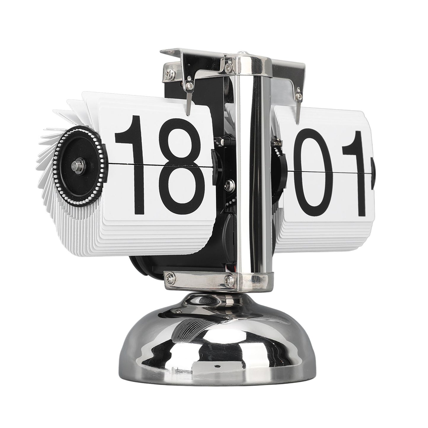 Flip Clock Large Number Battery Powered 304 Stainless Steel Tabletop Retro Flip Clock for Home Office 24 Hours White Page