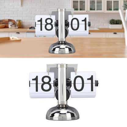 Flip Clock Large Number Battery Powered 304 Stainless Steel Tabletop Retro Flip Clock for Home Office 24 Hours White Page