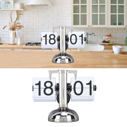 Flip Clock Large Number Battery Powered 304 Stainless Steel Tabletop Retro Flip Clock for Home Office 24 Hours White Page