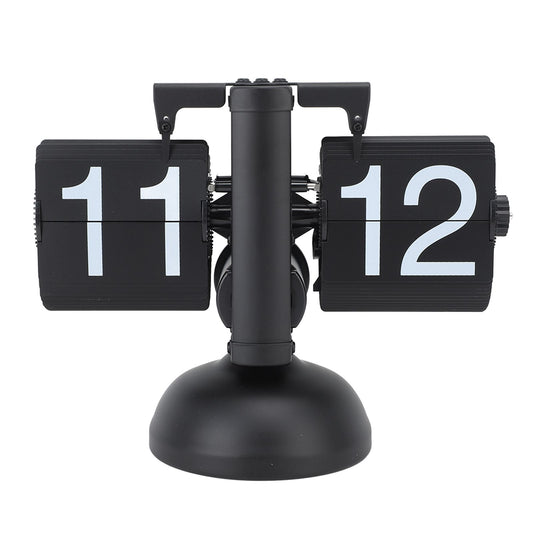 Flip Clock Large Number Battery Powered 304 Stainless Steel Tabletop Retro Flip Clock for Home Office 24 Hours All Black