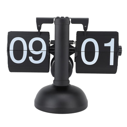 Flip Clock Large Number Battery Powered 304 Stainless Steel Tabletop Retro Flip Clock for Home Office 24 Hours All Black