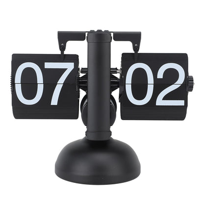 Flip Clock Large Number Battery Powered 304 Stainless Steel Tabletop Retro Flip Clock for Home Office 24 Hours All Black