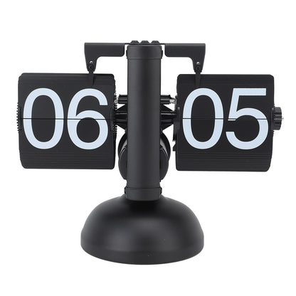 Flip Clock Large Number Battery Powered 304 Stainless Steel Tabletop Retro Flip Clock for Home Office 24 Hours All Black