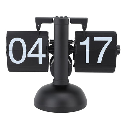 Flip Clock Large Number Battery Powered 304 Stainless Steel Tabletop Retro Flip Clock for Home Office 24 Hours All Black