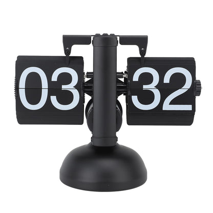 Flip Clock Large Number Battery Powered 304 Stainless Steel Tabletop Retro Flip Clock for Home Office 24 Hours All Black