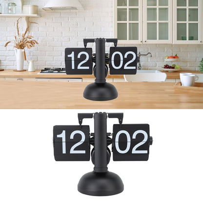 Flip Clock Large Number Battery Powered 304 Stainless Steel Tabletop Retro Flip Clock for Home Office 24 Hours All Black