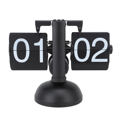 Flip Clock Large Number Battery Powered 304 Stainless Steel Tabletop Retro Flip Clock for Home Office 24 Hours All Black
