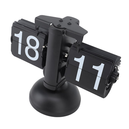 Flip Clock Large Number Battery Powered 304 Stainless Steel Tabletop Retro Flip Clock for Home Office 24 Hours All Black