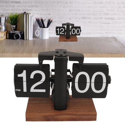 Digital Flip Down Clock Retro Automatic Turning Battery Operated Mechanical Clock for Home Room Office Decoration Black
