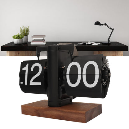 Digital Flip Down Clock Retro Automatic Turning Battery Operated Mechanical Clock for Home Room Office Decoration Black