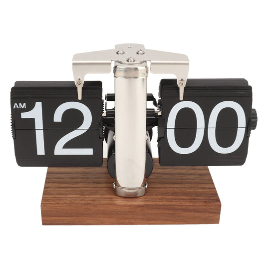 Digital Flip Down Clock Retro Automatic Turning Battery Operated Mechanical Clock for Home Room Office Decoration Stainless Steel Black