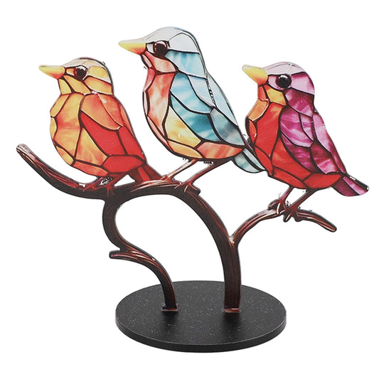Birds On Branch Ornaments Craft Acrylic Colorful Vivid Flat Animal Statue Decoration for Desktop Office Home 3 Birds in Same Direction