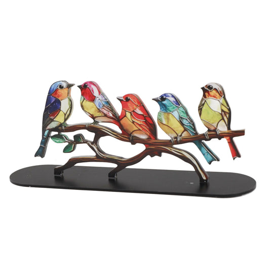 Birds On Branch Ornaments Craft Acrylic Colorful Vivid Flat Animal Statue Decoration for Desktop Office Home 5 Birds