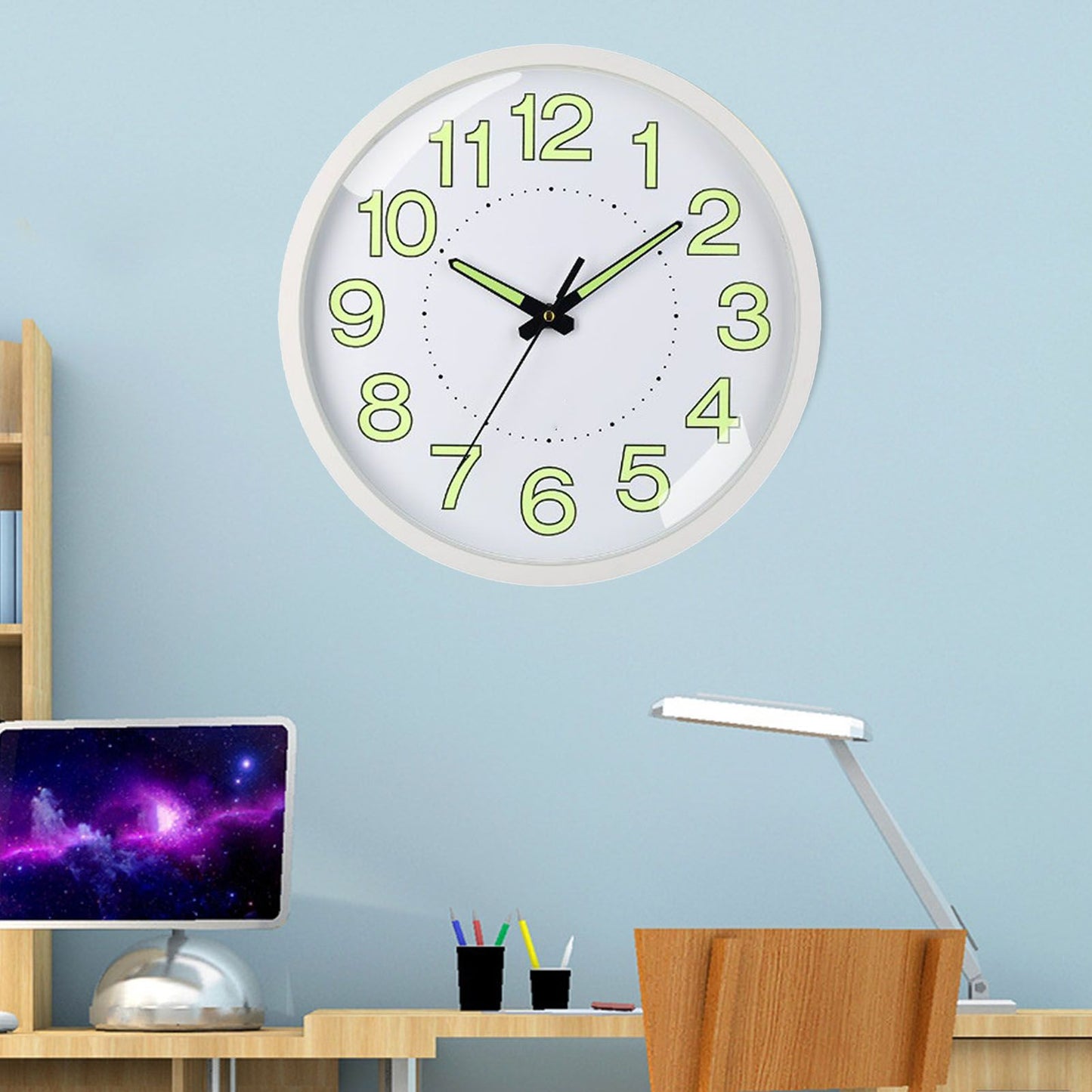 Silent Quartz Clock Plastic Wall Mounted Luminous Quiet for Living Room Bedroom 12in 30cm White Frame