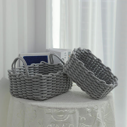 Cotton Rope Storage Basket Hand Knitting Nordic Style Desktop Storage Organizer for Key Snacks Underwear Grey 30x22x14cm/11.8x8.7x5.5in