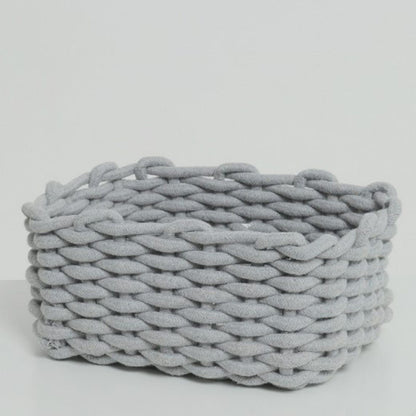 Cotton Rope Storage Basket Hand Knitting Nordic Style Desktop Storage Organizer for Key Snacks Underwear Grey 30x22x14cm/11.8x8.7x5.5in