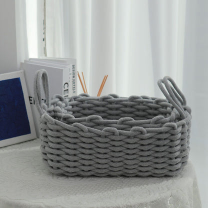 Cotton Rope Storage Basket Hand Knitting Nordic Style Desktop Storage Organizer for Key Snacks Underwear Grey 30x22x14cm/11.8x8.7x5.5in