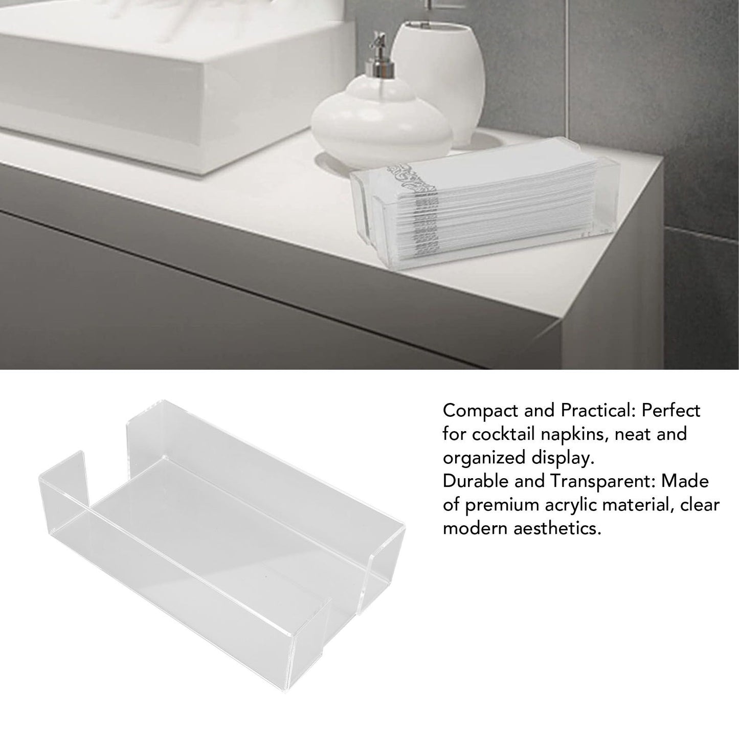 Napkin Tray Storage Holder Transparent Acrylic Modern 9.5x5.5x2.5in Large Capacity Napkin Dispenser for Party Kitchen