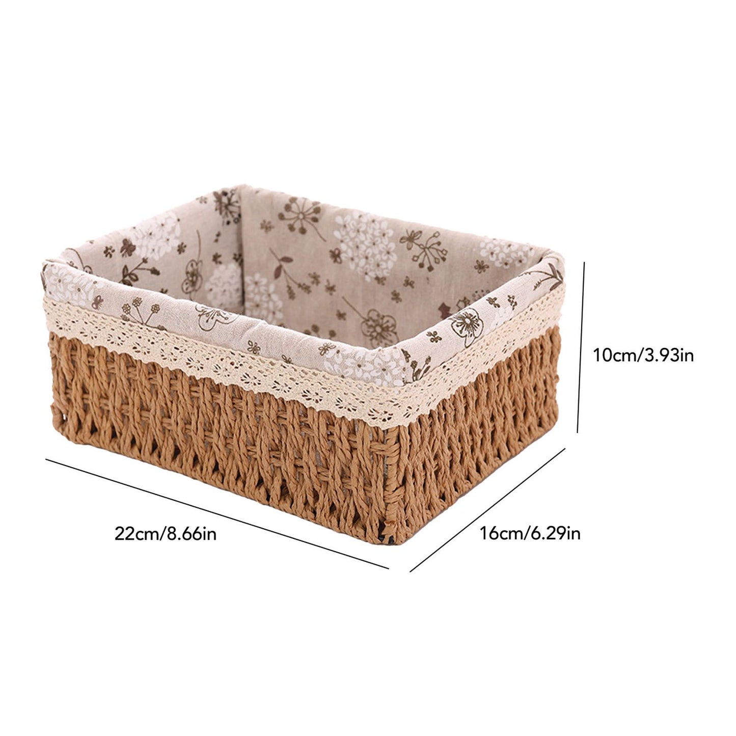 Woven Storage Basket Rural Fabric Weaving Handmade Desktop Storage Basket for Organizing Shelves Bedroom Bathroom Medium Size 22x16x10cm Khaki