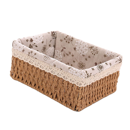 Woven Storage Basket Rural Fabric Weaving Handmade Desktop Storage Basket for Organizing Shelves Bedroom Bathroom Medium Size 22x16x10cm Khaki