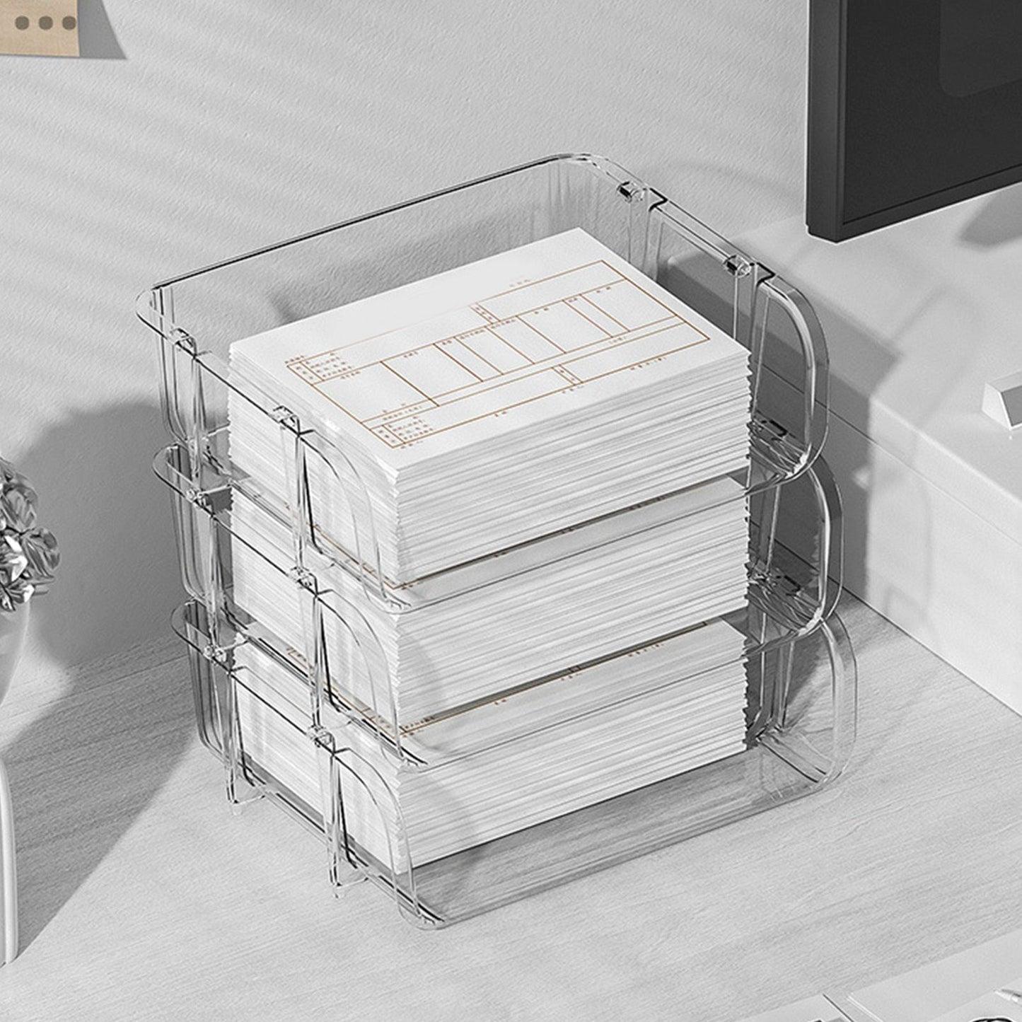 Transparent Desktop Stationery Organizer Stackable Stationery Files Storage Shelf Desktop Organizer S 26.5x20.2x8cm