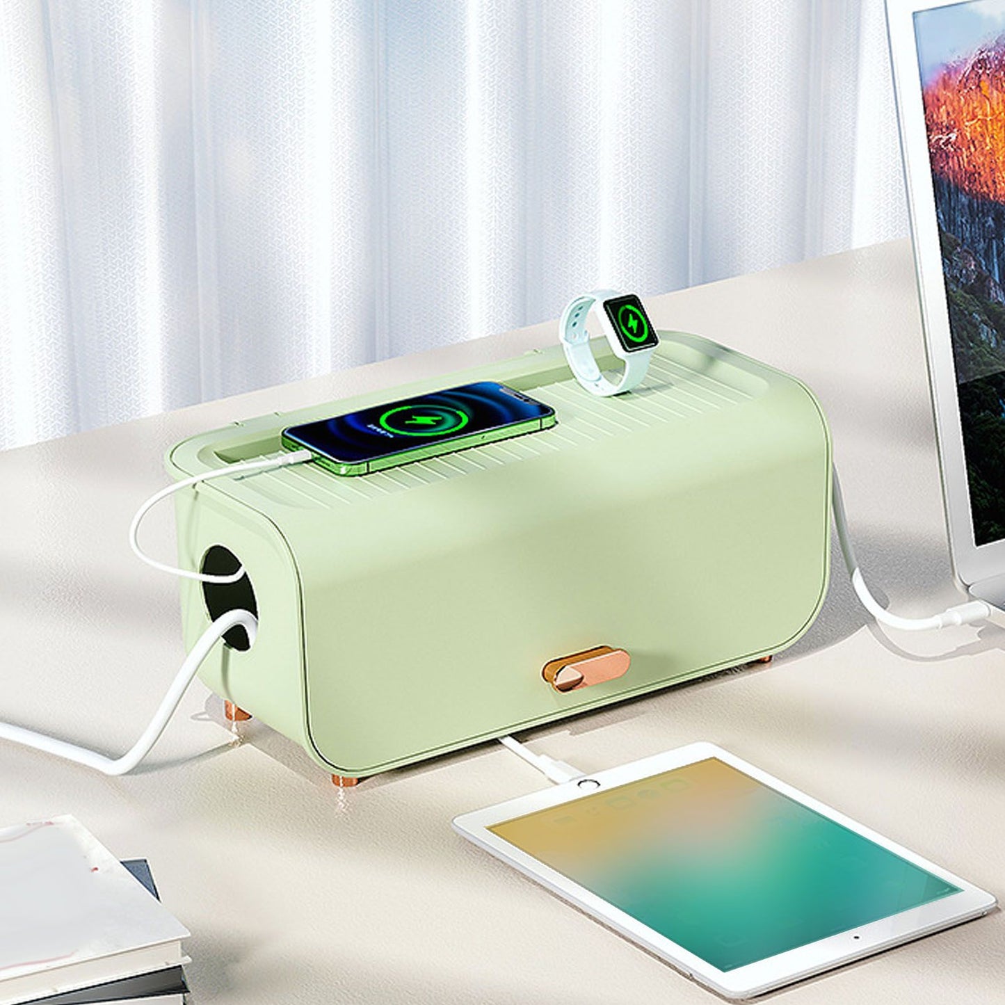 Cable Management Box Plastic Easy Assemble Safety Protection Cord Organizer Box for Power Strips Chargers Adapters Wires Coffee