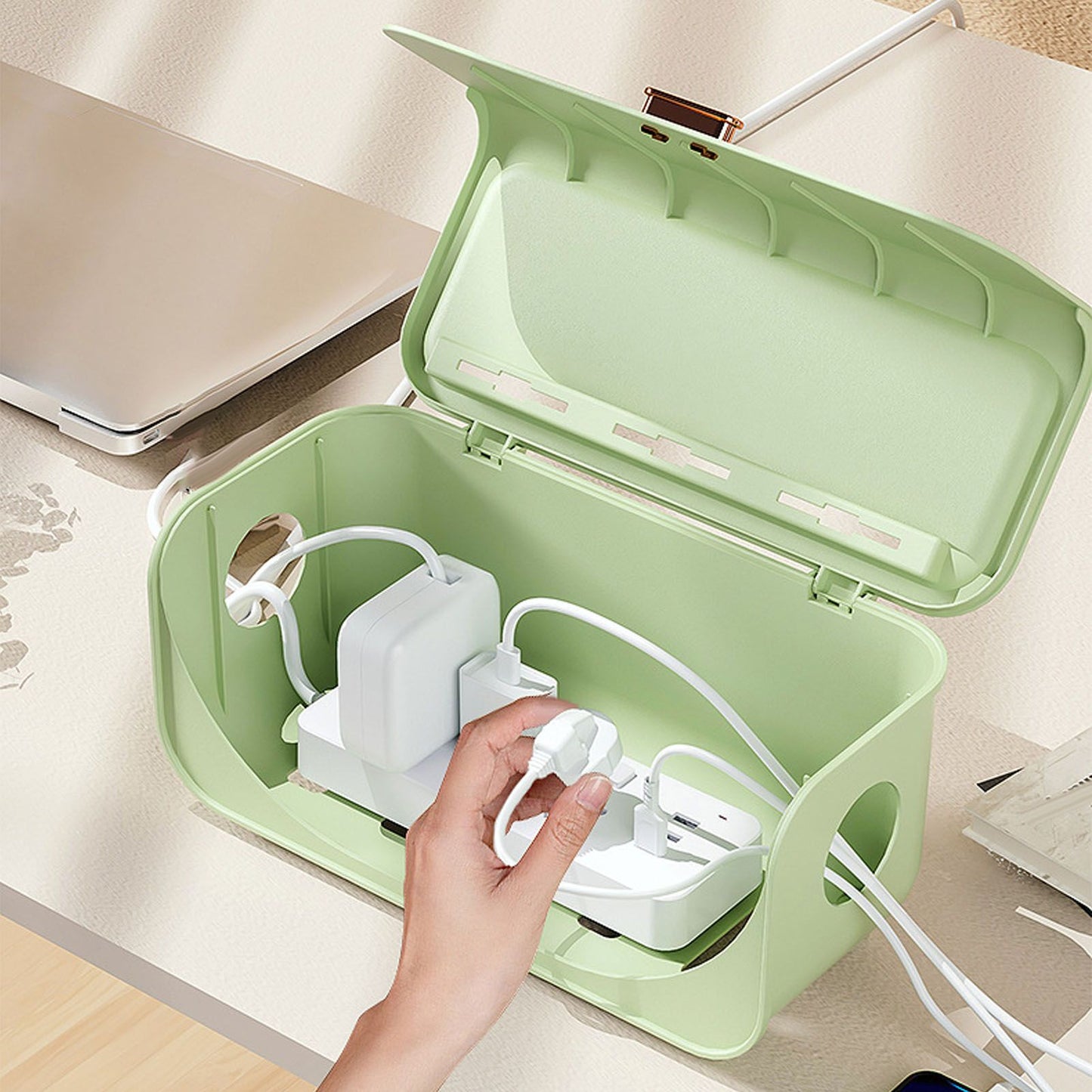 Cable Management Box Plastic Easy Assemble Safety Protection Cord Organizer Box for Power Strips Chargers Adapters Wires Coffee