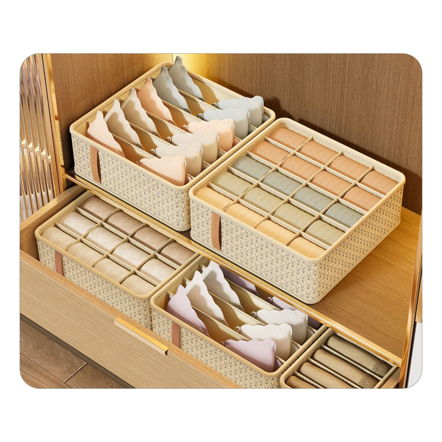 Closet Drawer Organizer Dividers Fabric Dresser Closet Organizers Storage Bins Space Saving Mess Free Beige Large 6 Grid 32x32x11cm