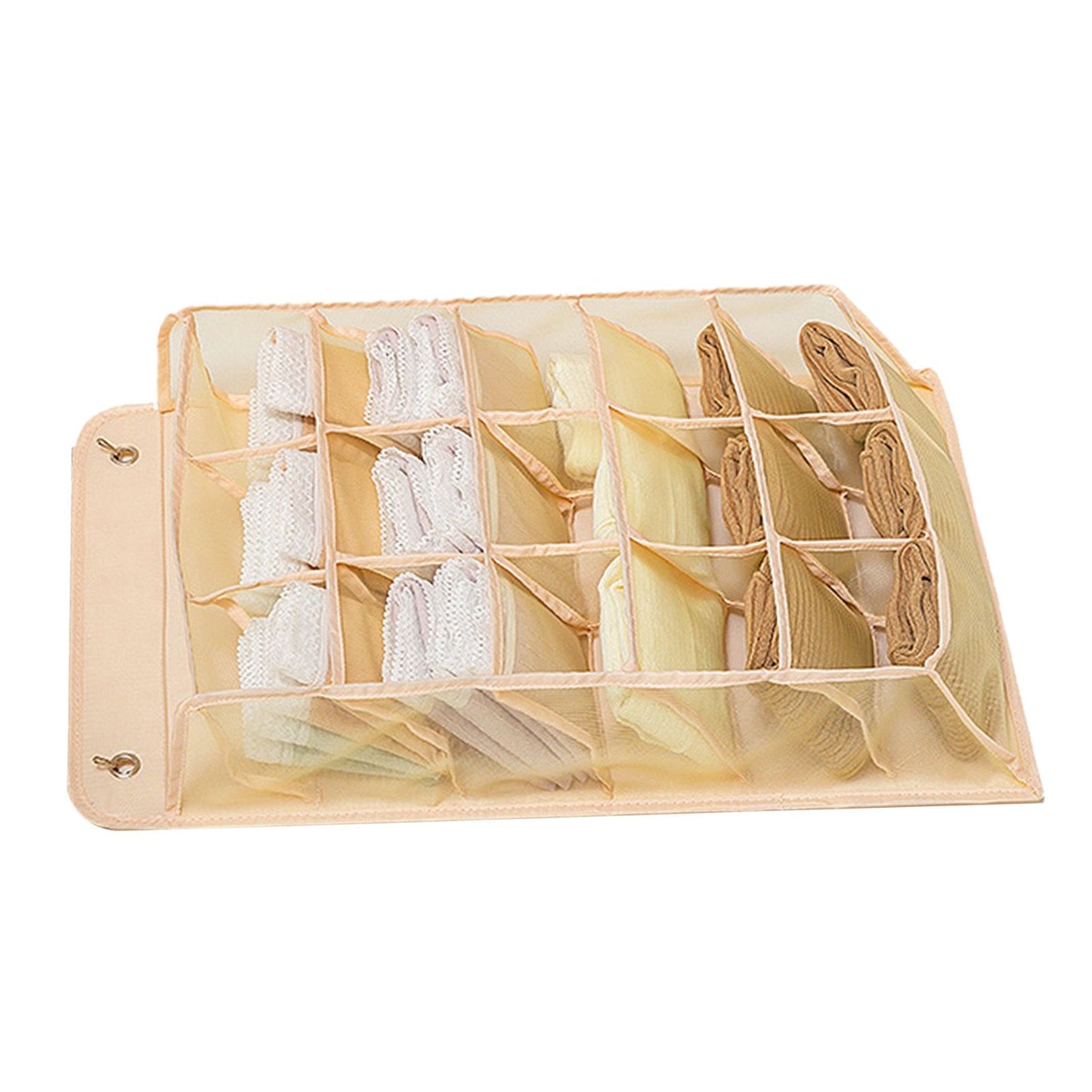 Closet Hanging Underwear Organizer Mesh Oxford Cloth PP Board Underwear Wall Shelf Wardrobe Hanging Storage Bag for Bra Socks Underpants 15 Pockets Beige
