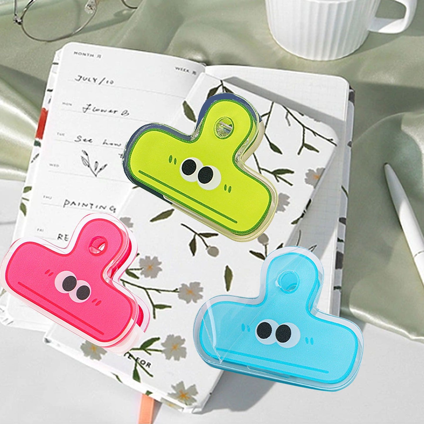 Stationery Clip Plastic Cute Cartoon Double Sided Multifunctional Long Tail Document Clamps For Office Supplies Binder Paper Blue Expression