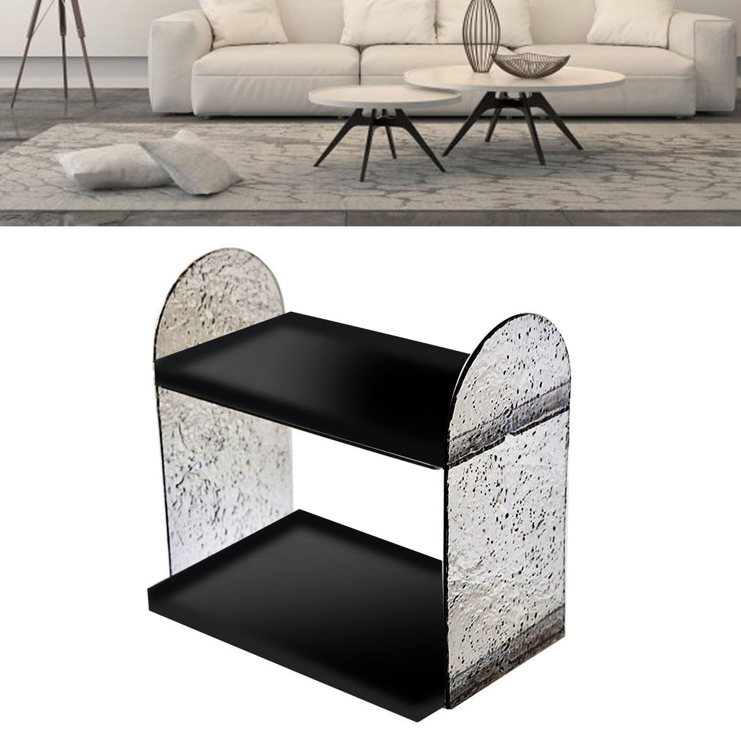 2 Tier Desk Organizer Double Layer Storage Rack Transparent Desktop Stand Holder for Stationery Cosmetic Glossy Black