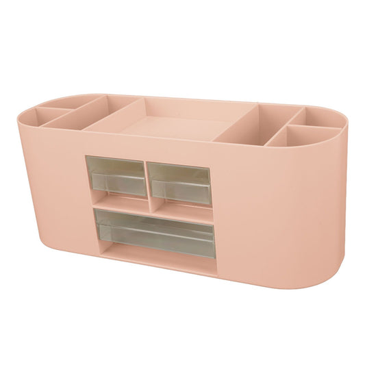 Pen Holder with Transparent Drawers Large Capacity Multiple Compartment Plastic Pencil Storage Organizer for Office Desk Pink