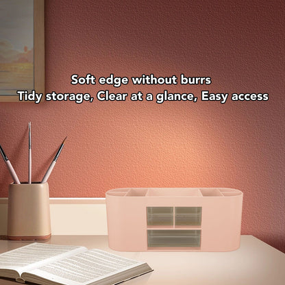 Pen Holder with Transparent Drawers Large Capacity Multiple Compartment Plastic Pencil Storage Organizer for Office Desk Pink