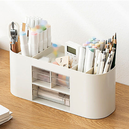 Pen Holder with Transparent Drawers Large Capacity Multiple Compartment Plastic Pencil Storage Organizer for Office Desk White
