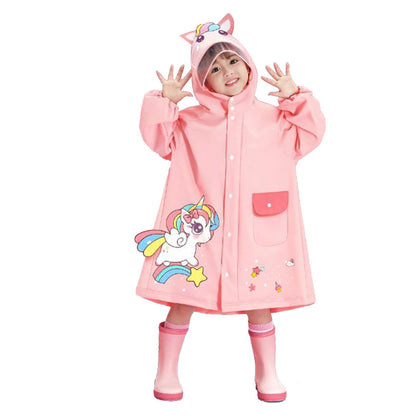 Kids Raincoat Waterproof Cute Pattern Lightweight Portable Children Hooded Rainwear for Girl Boy Pink L