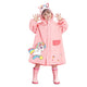 Kids Raincoat Waterproof Cute Pattern Lightweight Portable Children Hooded Rainwear for Girl Boy Pink L