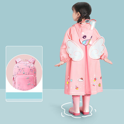Kids Raincoat Waterproof Cute Pattern Lightweight Portable Children Hooded Rainwear for Girl Boy Pink L