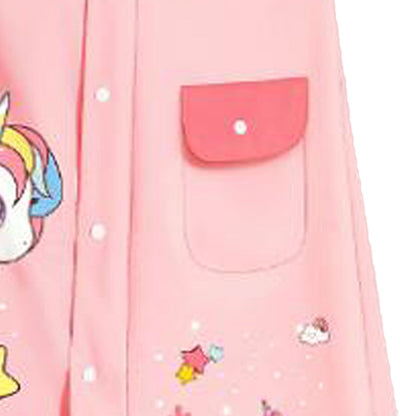 Kids Raincoat Waterproof Cute Pattern Lightweight Portable Children Hooded Rainwear for Girl Boy Pink L