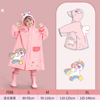 Kids Raincoat Waterproof Cute Pattern Lightweight Portable Children Hooded Rainwear for Girl Boy Pink L