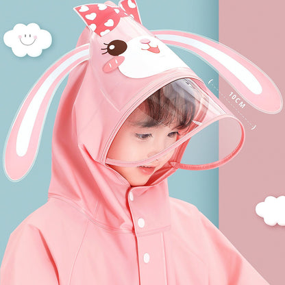 Kids Raincoat Waterproof Cute Pattern Lightweight Portable Children Hooded Rainwear for Girl Boy Pink L
