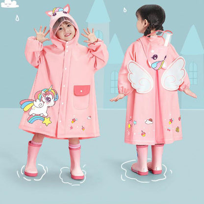 Kids Raincoat Waterproof Cute Pattern Lightweight Portable Children Hooded Rainwear for Girl Boy Pink L