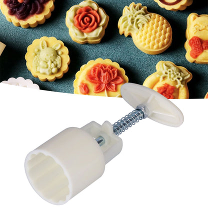 50g HandPress Mooncake Mold Dessert Biscuits Mold Baking Tool with 4 Round Stamps for Kitchen(Cute Rabbits Pattern )